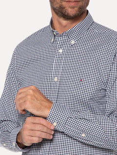 Camisa Tommy Hilfiger Masculina Xadrez Gingham Branca/Marinho