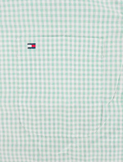 Camisa Tommy Hilfiger Masculina Manga Curta Xadrez Gingham Branca/Verde Claro