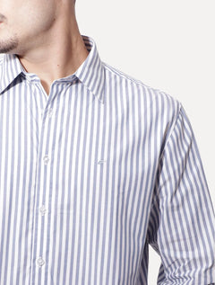 Camisa Ellus Masculina Tricoline Dash Stripe Classic Italian Branca/Azul