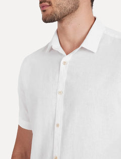 Camisa Aramis Masculina Manga Curta Slim Linho Algodão Branca