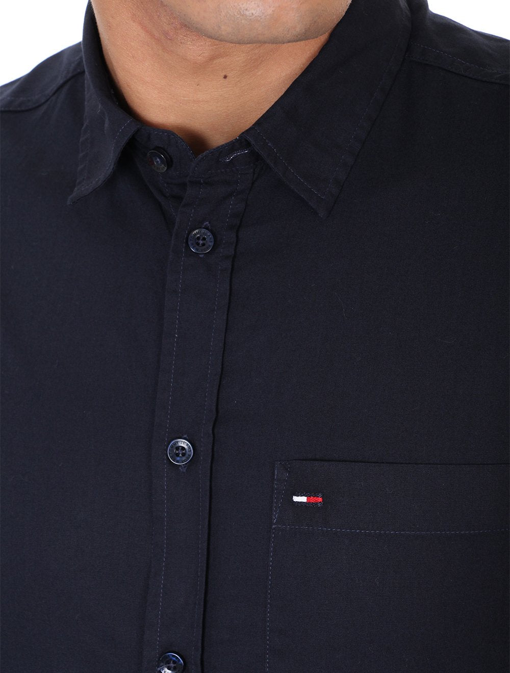 Camisa Tommy Jeans Masculina Manga Curta Solid Poplin Azul Marinho