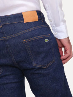 Calça Lacoste Jeans Masculina Slim Fit Cotton Denim Stretch Azul Escuro