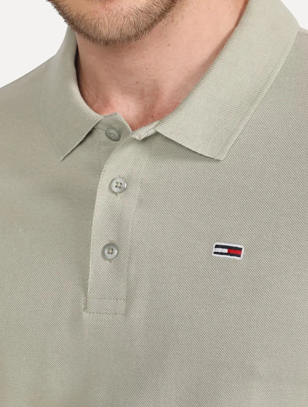 Polo Tommy Jeans Masculina Piquet Solid Stretch Faded Willow Verde Sage