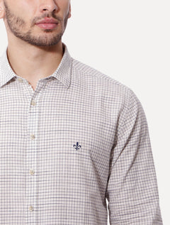 Camisa Dudalina Masculina Comfort Slub Cotton Xadrez Off-White