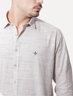 Camisa Dudalina Masculina Slim Slub Cotton Xadrez Off-White