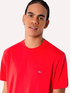 Camiseta Tommy Jeans Masculina Classic Jersey C-Neck Flag Vermelha
