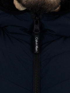 Jaqueta Calvin Klein Masculina Hoodie Matelassê Ziper Azul Marinho