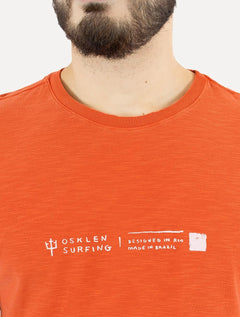 Camiseta Osklen Masculina Slim Rough Osksurf Handmade Laranja