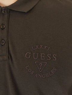 Polo Guess Masculina Piquet 1981 Bordado Marrom Escuro