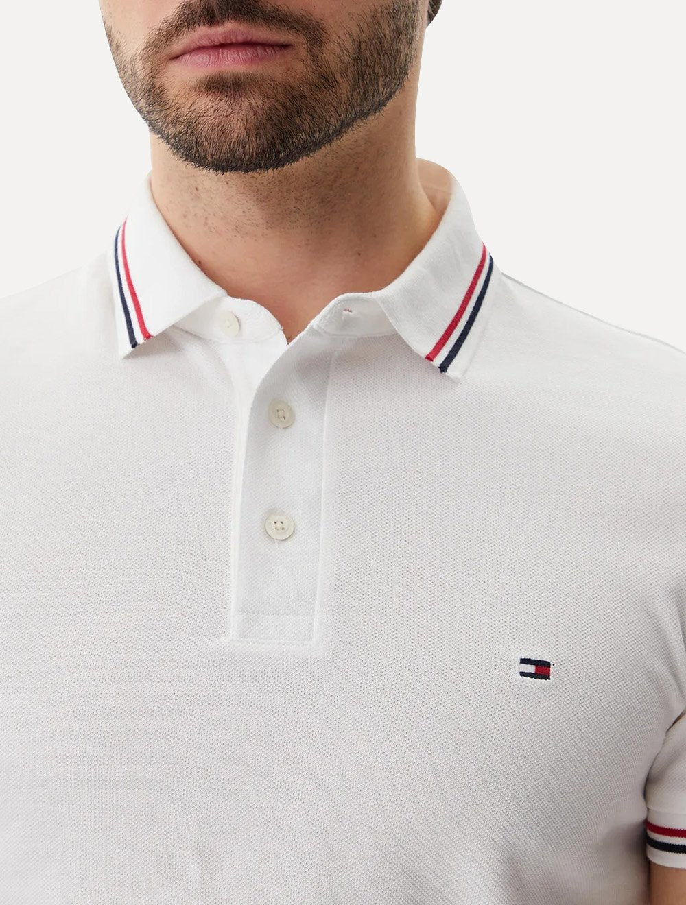 Polo Tommy Hilfiger Masculina Slim Tipped Collar Branca