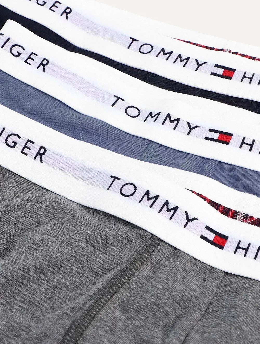 Cueca Tommy Hilfiger Cotton Stretch Trunk Azul Claro Marinho e Grafite Pack 3UN