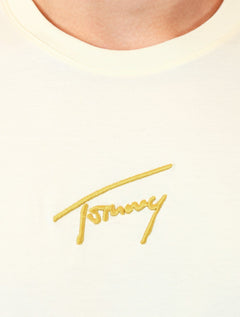 Camiseta Tommy Jeans Masculina Embroidered Signature Center Off-White