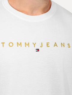Camiseta Tommy Jeans Masculina Core Linear Gold Logo Branca