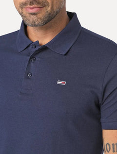 Polo Tommy Jeans Masculina Regular Original Fine Piquet Azul Marinho