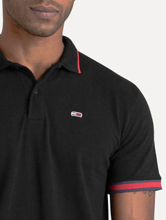 Polo Tommy Jeans Masculina Regular Piquet Flag Cuffs Preta