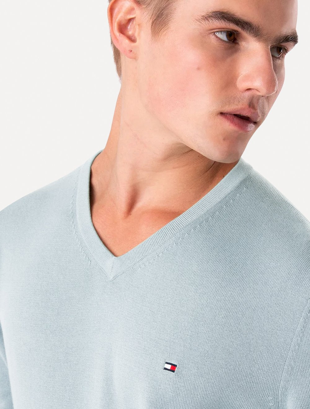Suéter Tommy Hilfiger Masculino Signature V-Neck Azul Claro