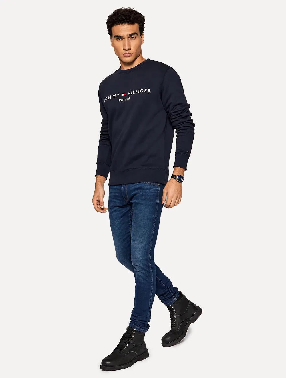 Moletom Tommy Hilfiger Masculino Fleece Logo Crewneck Azul Marinho