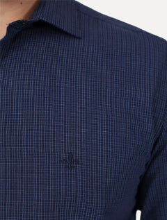 Camisa Dudalina Masculina Slim Superfine Cotton Xadrez Grid Azul Marinho