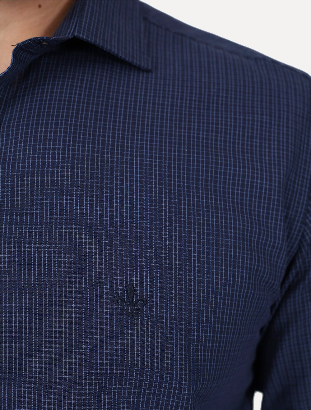 Camisa Dudalina Masculina Slim Superfine Cotton Xadrez Grid Azul Marinho