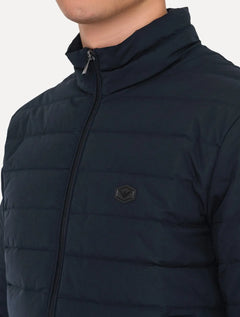 Jaqueta Empório Armani Masculina Matelassê Full-Zip Black Logo Azul Marinho