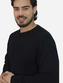 Suéter Dixen Masculino Tricot Gola Redonda Estonada Preto