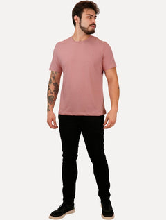 Camiseta VR Masculina Regular Linen Basica Rosa Mescla