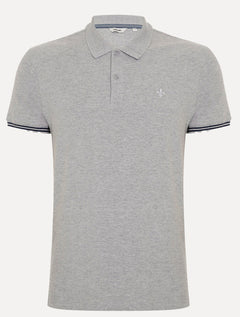 Polo Dudalina Masculina Piquet Jacquard Gola Sem Friso Cinza Mescla