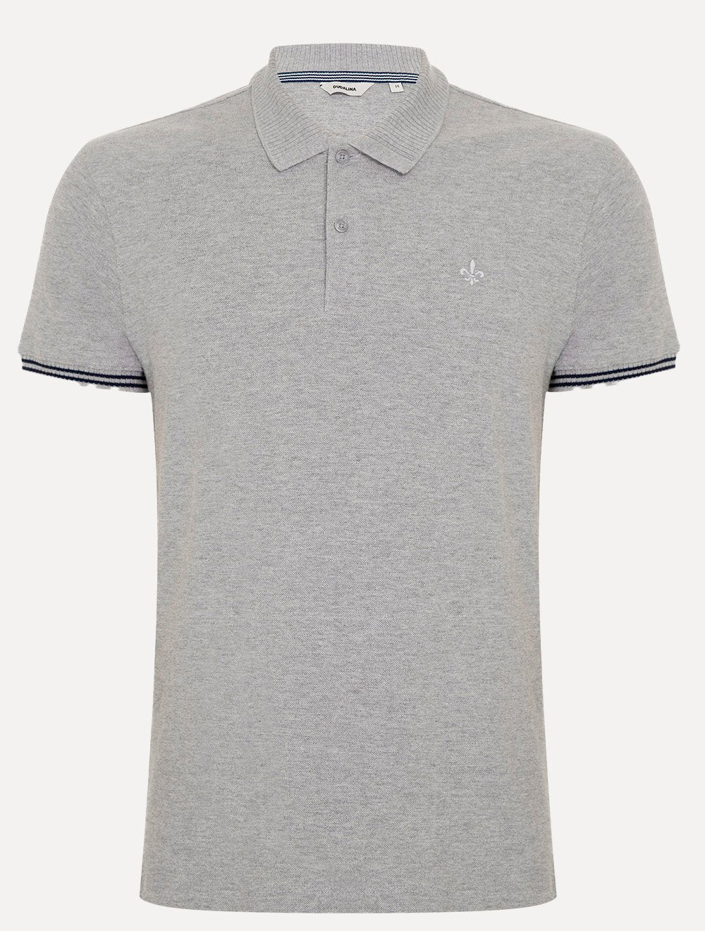 Polo Dudalina Masculina Piquet Jacquard Gola Sem Friso Cinza Mescla