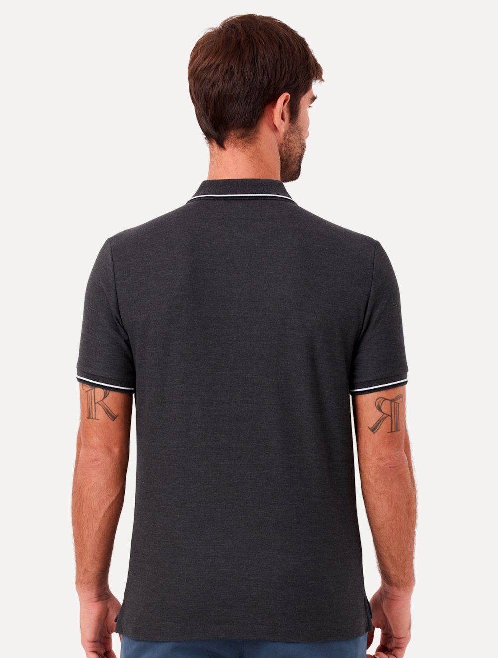 Polo Original Penguin Masculina Piquet Lisa Friso Mega Patch Chumbo Mescla