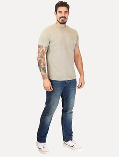Camiseta King & Joe Masculina Signature Circle Estonada Peito Areia