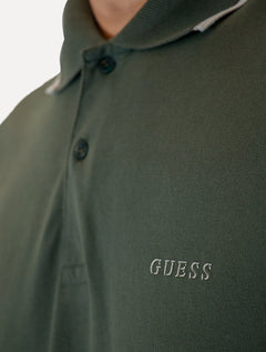 Polo Guess Masculina Piquet Frieze Logo Relief Verde Escuro