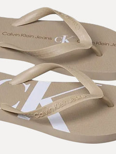 Chinelo Calvin Klein Jeans Logo Flow White Cáqui Médio