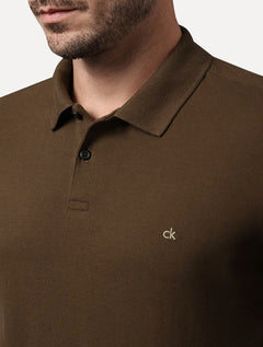 Polo Calvin Klein Masculina Piquet Slim Fit Sem Friso Marrom