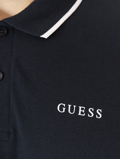 Polo Guess Masculina Piquet Silk Linear Light Friso Azul Marinho