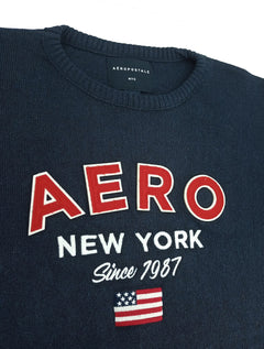 Blusa Aeropostale Masculina Tricot Aero Patch US Flag Azul Marinho