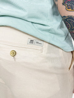 Calça King & Joe Sarja Masculina Slim Linho Buttons Areia