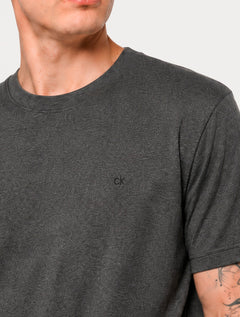 Camiseta Calvin Klein Masculina Meia Malha Basica CK Cinza Mescla