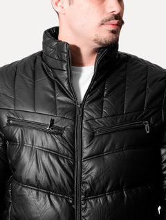 Jaqueta Victory Eagle Masculina PU Leather Bomber Zip Preta