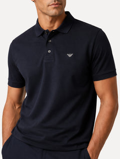 Polo Emporio Armani Masculina Piquet Essential Micro Águia Azul Marinho