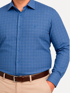 Camisa Dudalina Masculina Plus Size Comfort Superfine Cotton Xadrez Azul