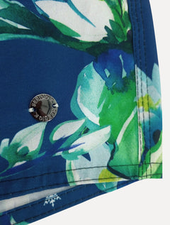 Short Sergio K Masculino Beachwear Folhagem Floral Azul Escuro