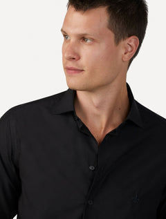 Camisa Dudalina Masculina Milano Tricoline Lisa Stretch Preta