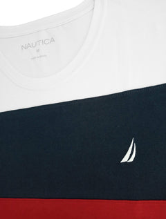 Camiseta Nautica Masculina Tricolour Branca Marinho Vermelha