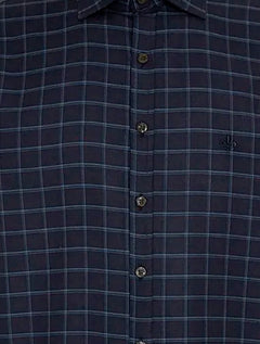 Camisa Dudalina Masculina Plus Size Comfort Superfine Cotton Xadrez Azul Marinho