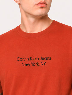 Camiseta Calvin Klein Jeans Masculina Logo New York Laranja