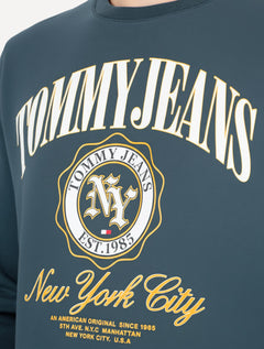 Moletom Tommy Jeans Masculino Regular Varsity Luxe Azul Pertróleo