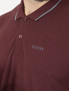 Polo Guess Masculina Piquet Silk Linear Light Friso Bordô