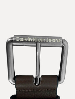 Cinto Calvin Klein Jeans Couro Roller Logo Marrom Café