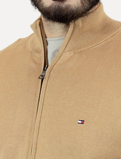 Suéter Tommy Hilfiger Masculino Essential Cotton Zip Through Cáqui