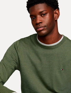 Suéter Tommy Hilfiger Masculino Crewneck Essential Cotton Verde Militar